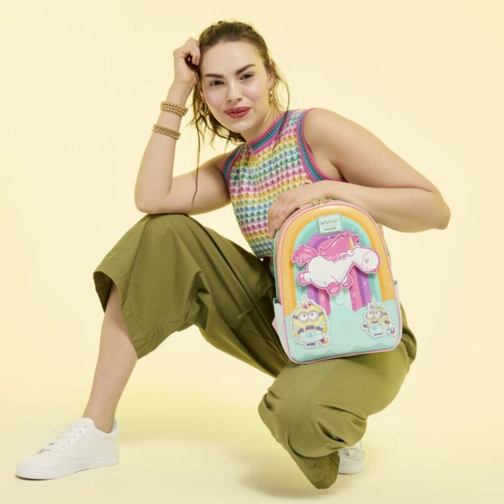 Loungefly Minions Fluffy Unicorn Rainbow Mini Backpack - Picture 2 of 7